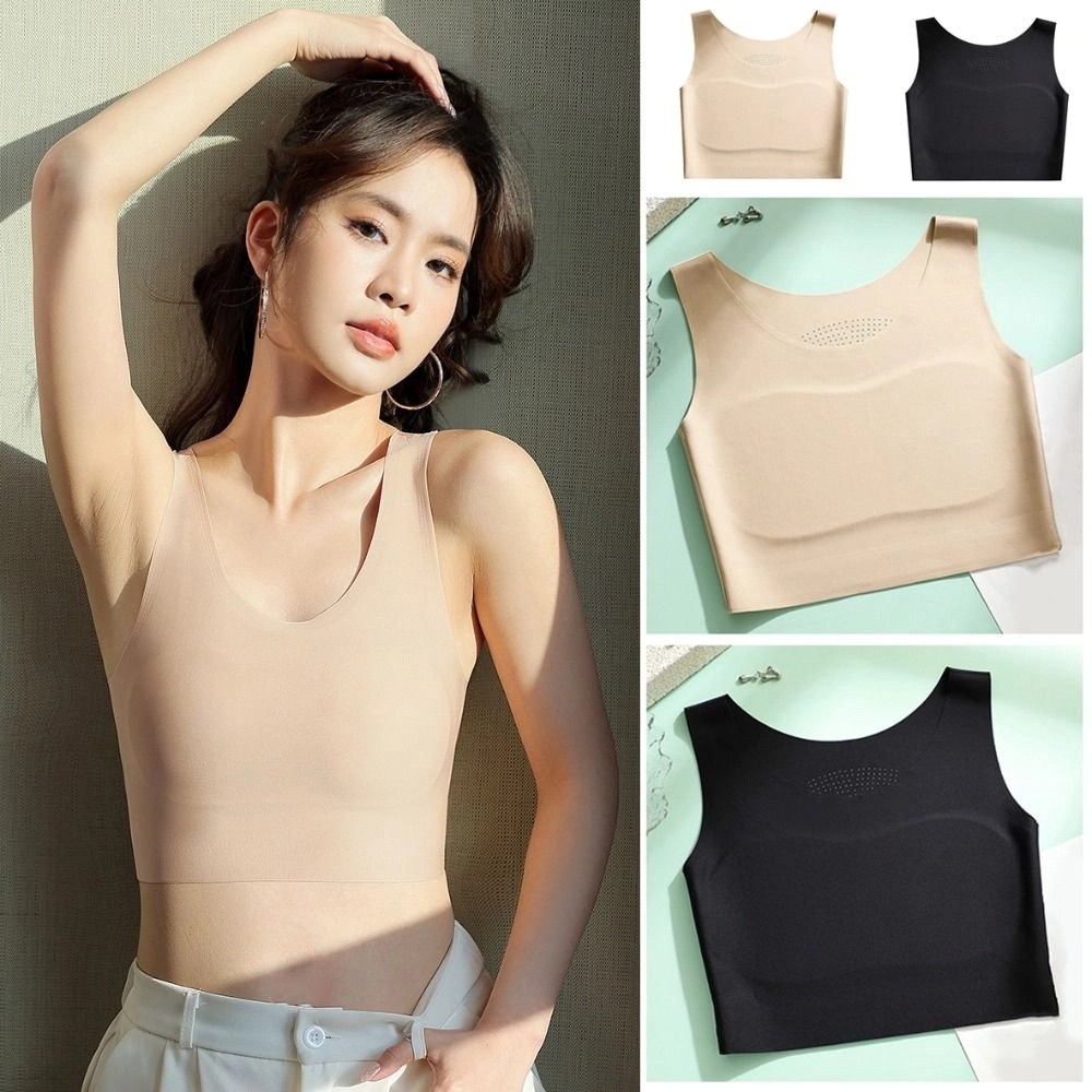 Women Ice Silk Seamless Wirele - Plunge Bra Push Up 评论和价格
